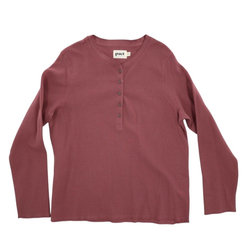 Pact XL Men's Shirt 100% Organic Cotton Long Sleeve Waffleknit Thermal Henley